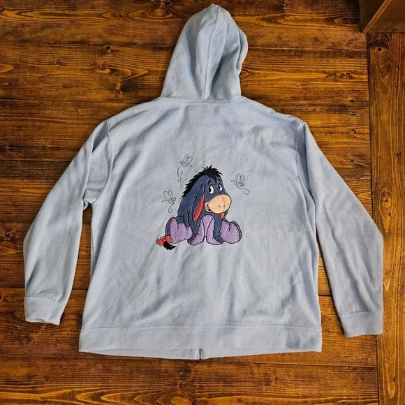 Disney Eeyore‎ Women's 2X Zip Hoodie Sweatshirt Light Blue Fleece Plus Size - Picture 4 of 8